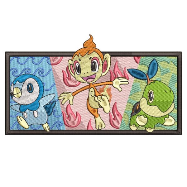 Chimchar Turtwig Piplup Embroidery Design - Pokemon Anime Embroidery Design
