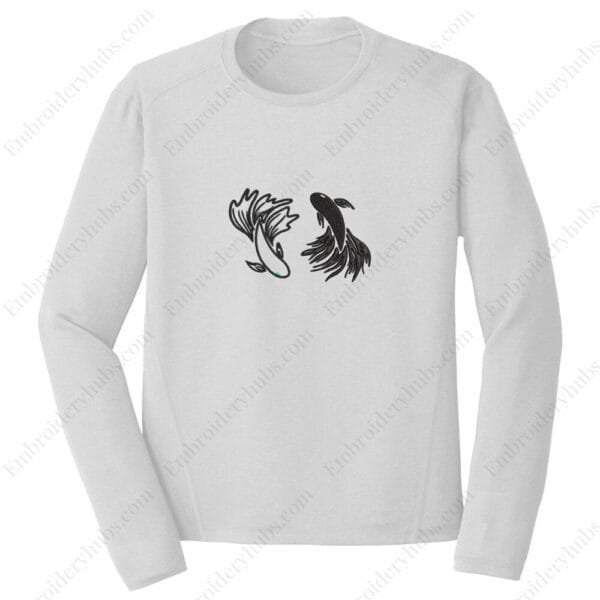 Black & White Fish Embroidery Design File - Trendy Japanese Inspired Embroidery Design