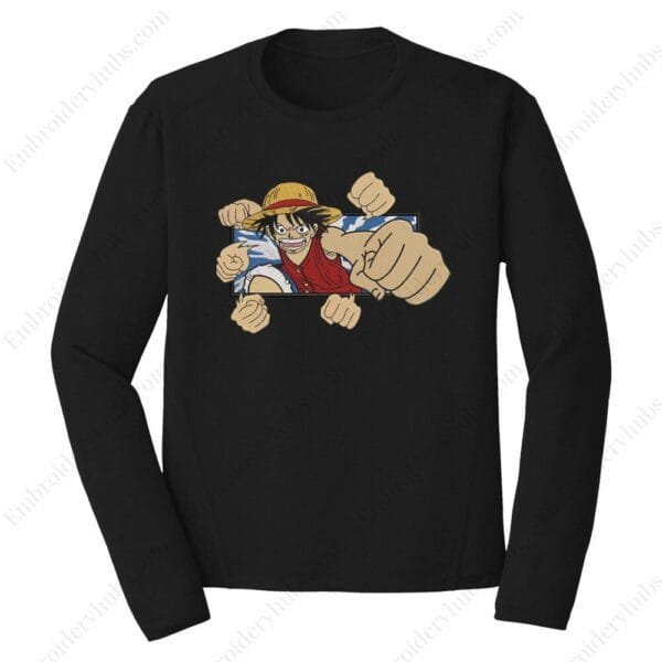 Luffy Punches Embroidery Design - One Piece Anime Embroidery Design