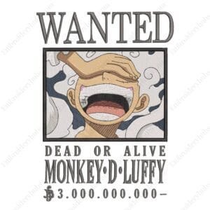Luffy Gear5 Poster Embroidery Design - One Piece Anime Embroidery Design